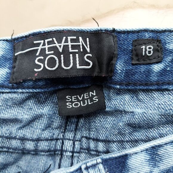 7even Souls Womens Denim Shorts Size 18 Blue Acid Wash Multiple Pockets & Zipper - Picture 2 of 6